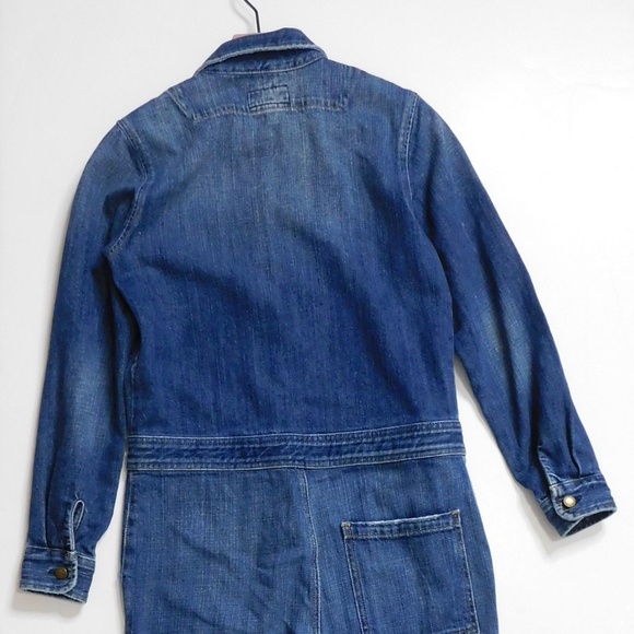 CURRENT/ELLIOTT Basic Jailbird Denim Jumpsuit Coveralls Raw Hems Pockets 0 XS - Picture 10 of 16